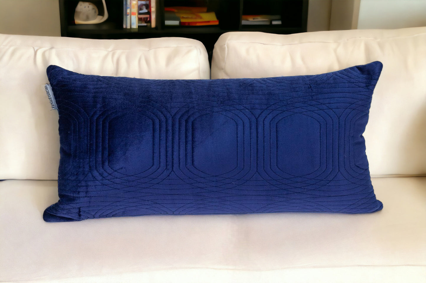 Quilted Velvet Blue Lumbar Throw Pillow