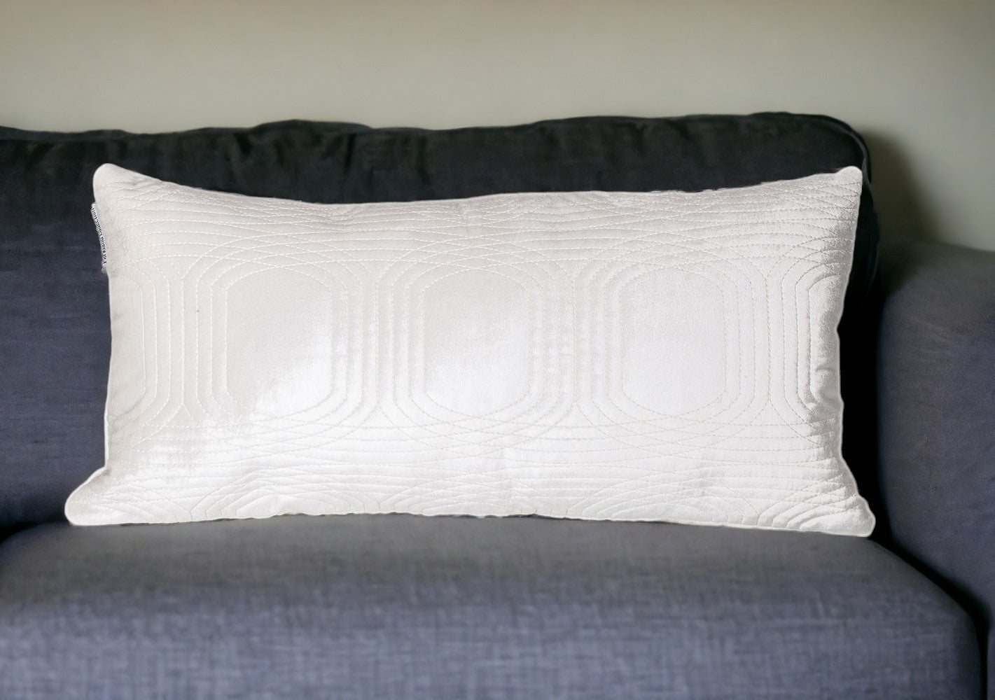 Quilted Velvet White Lumbar Throw Pillow