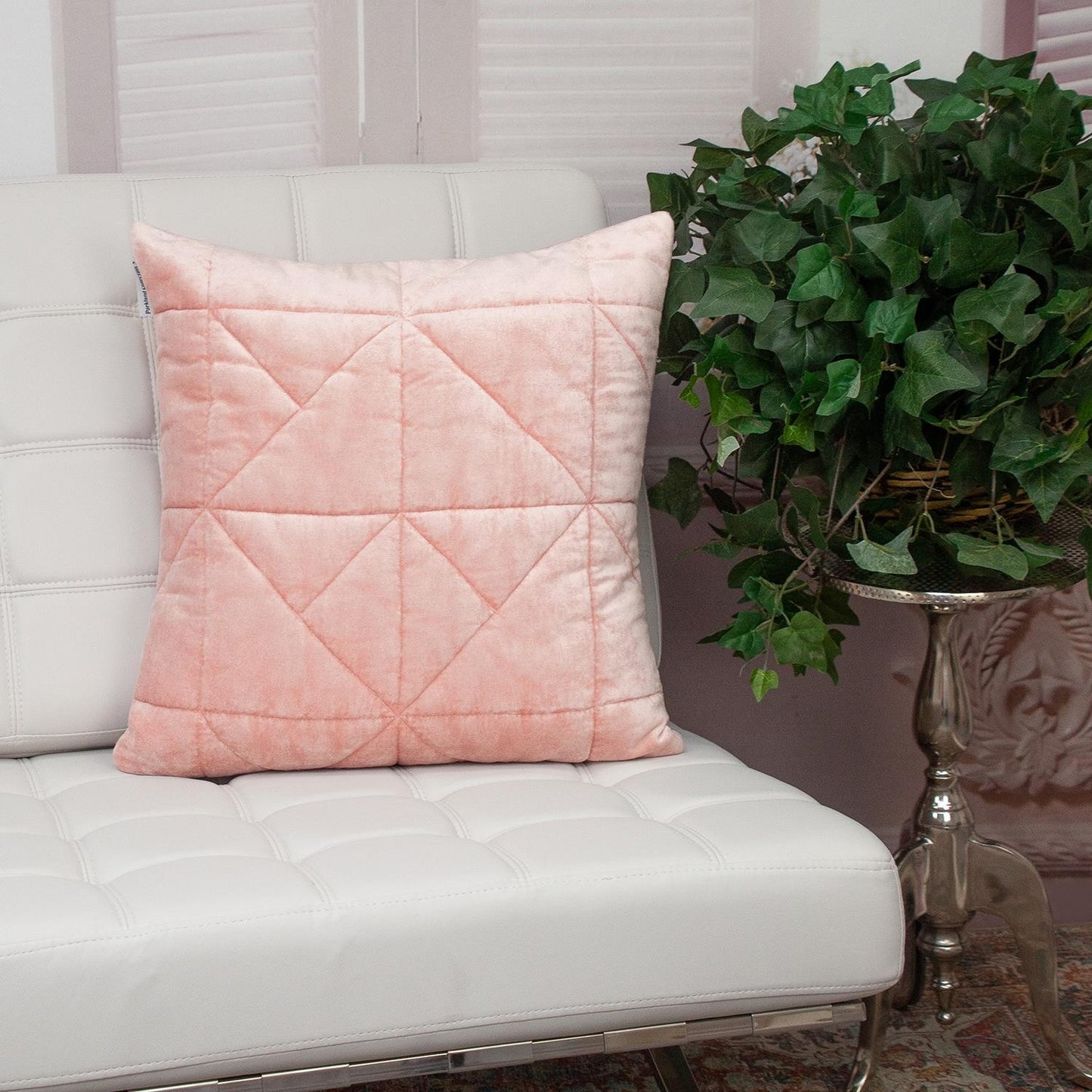 Pink Chunky Geo Stitched Velvet Decorative Throw Pillow