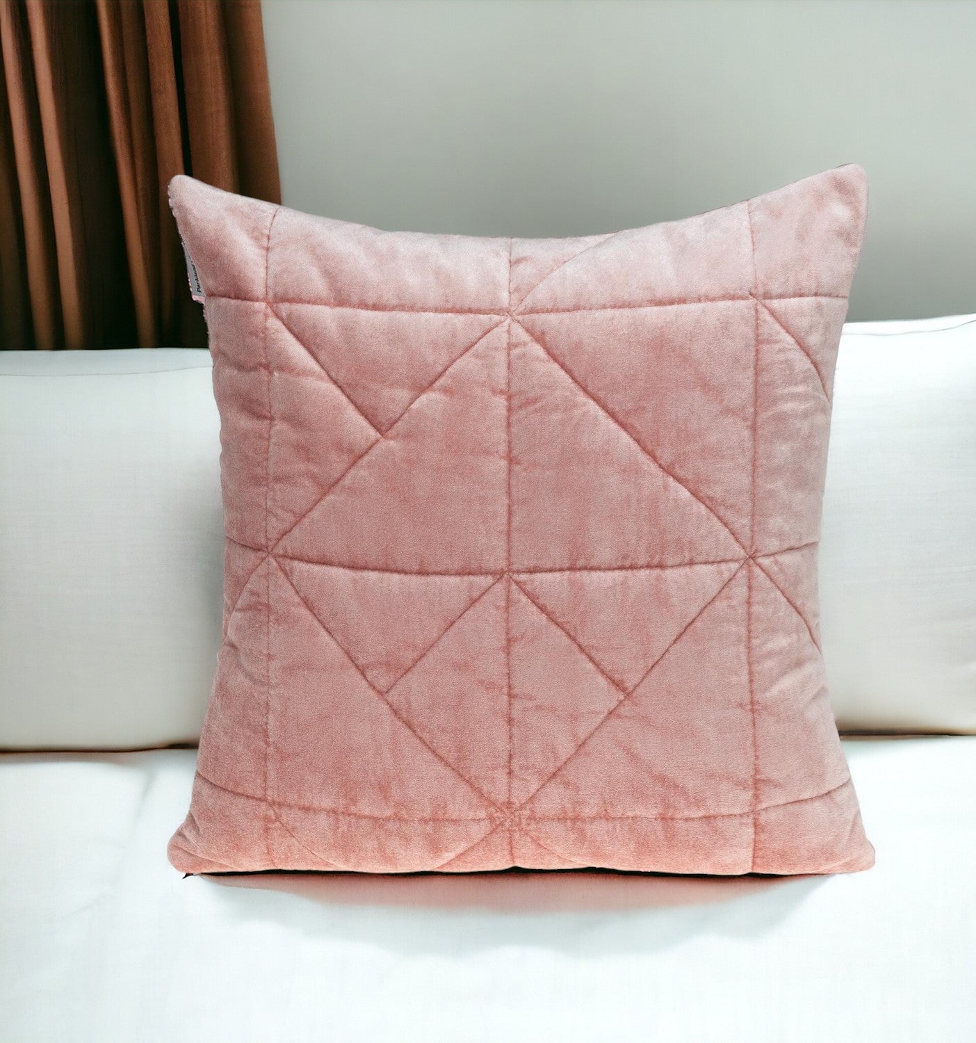 Pink Chunky Geo Stitched Velvet Decorative Throw Pillow