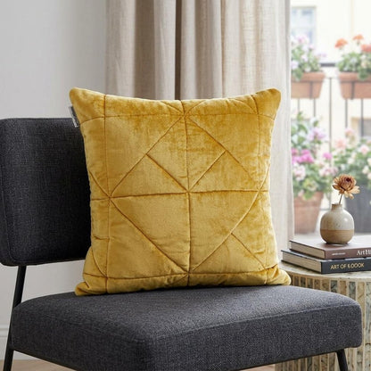 Yellow Chunky Geo Stitched Velvet Decorative Throw Pillow