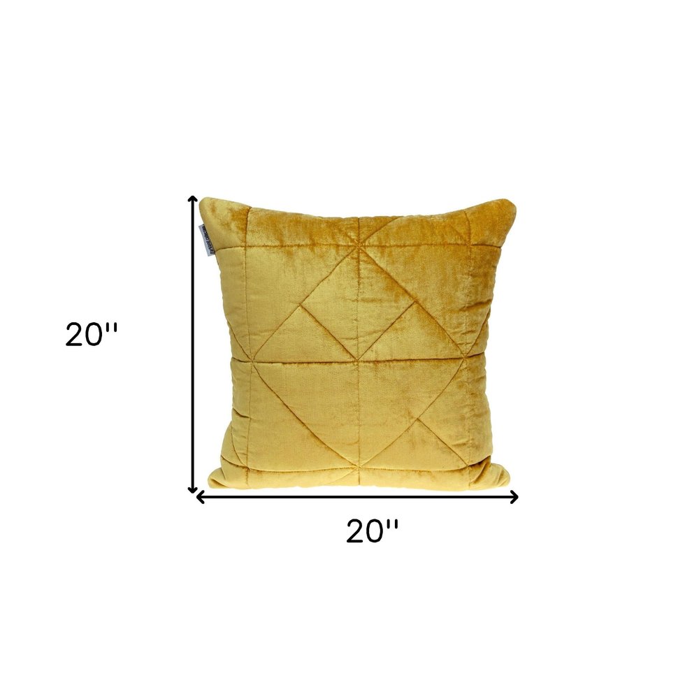Yellow Chunky Geo Stitched Velvet Decorative Throw Pillow