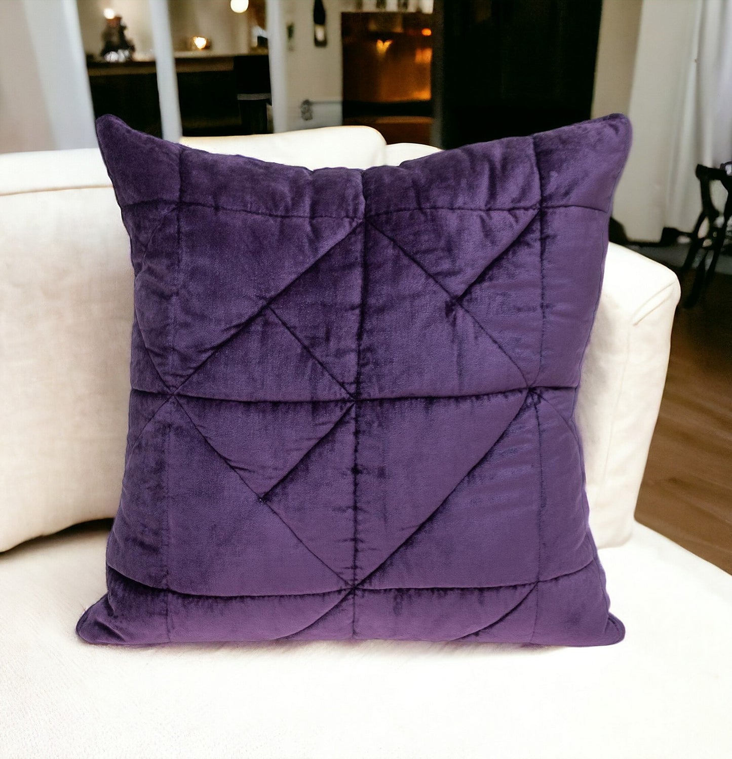 Purple Chunky Geo Stitched Velvet Decorative Throw Pillow