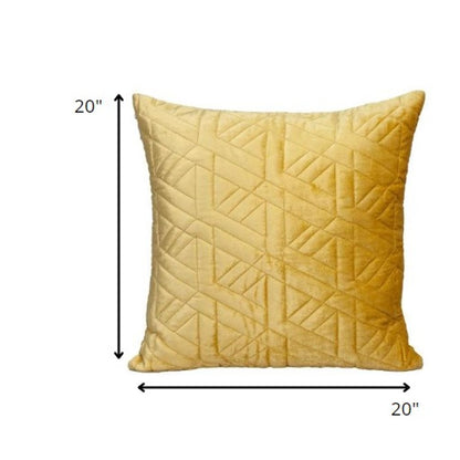 20" Yellow Cotton Blend Throw Pillow
