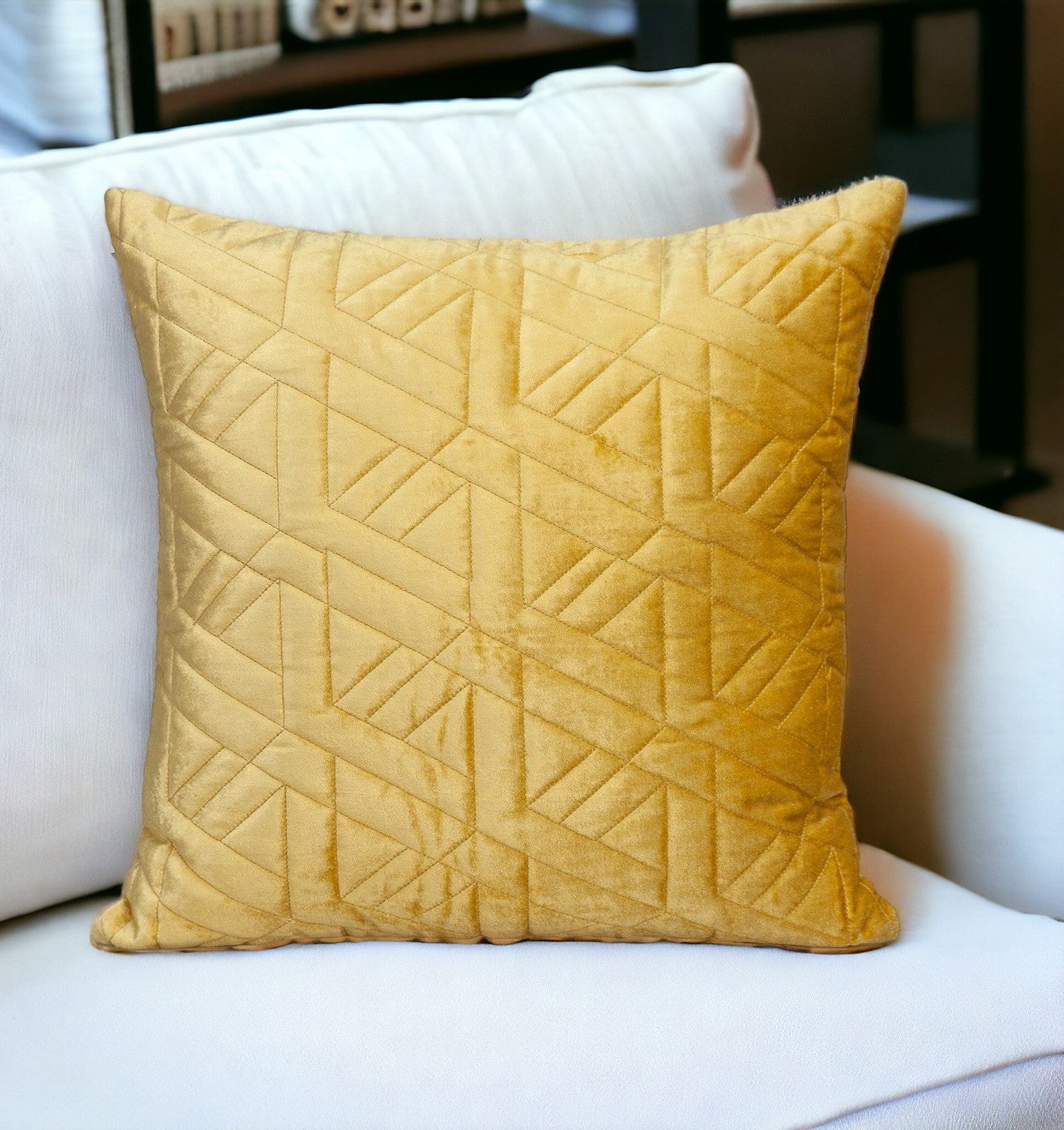 Yellow Velvet Quilted Throw Pillow