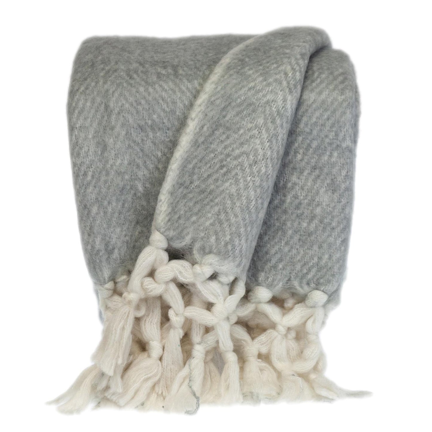 Super Soft Gray and White Chevron Handloomed Mohair Throw Blanket