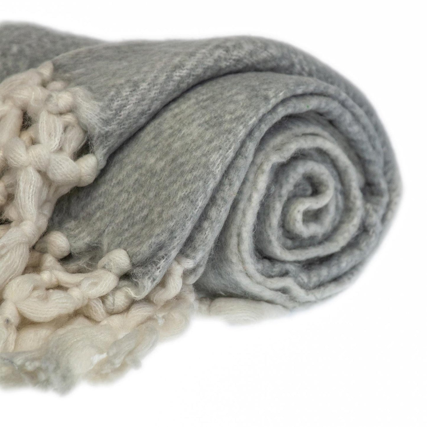 Super Soft Gray and White Chevron Handloomed Mohair Throw Blanket