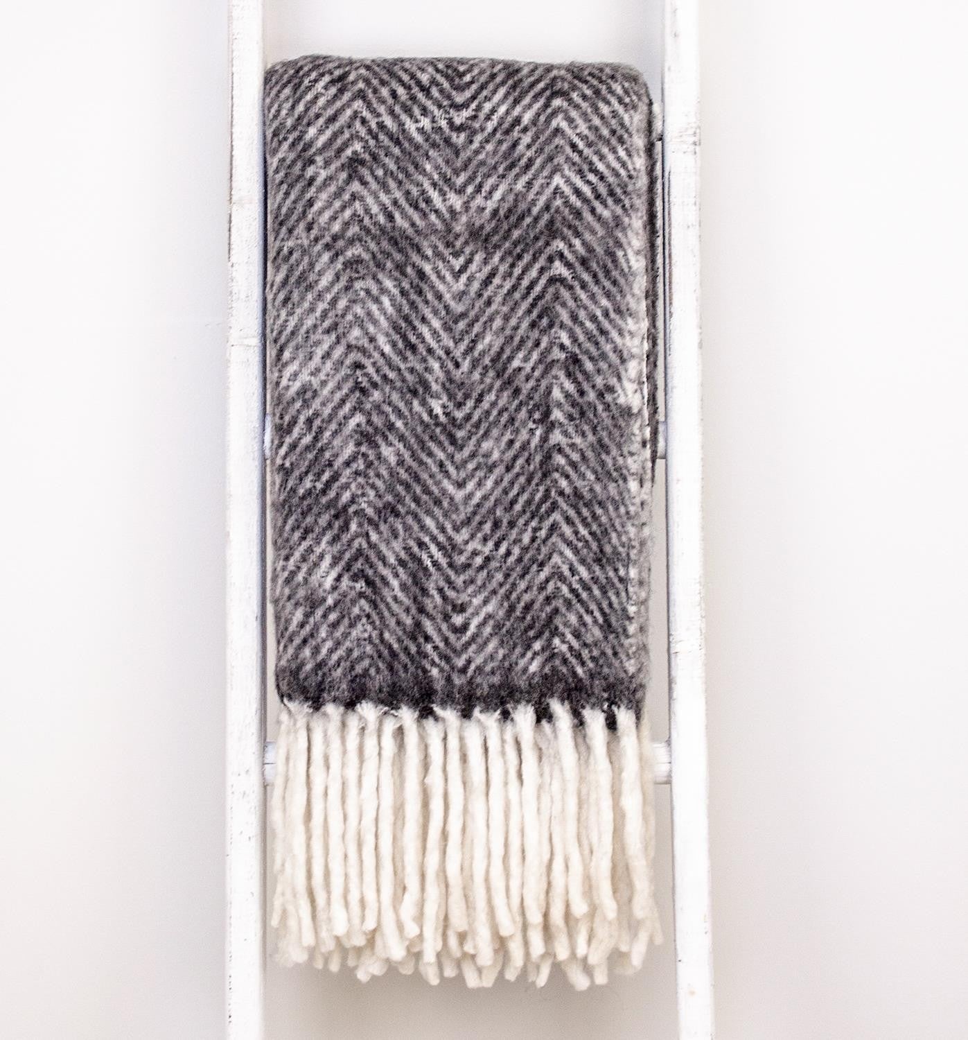 Super Soft Black and White Handloomed Mohair Throw Blanket