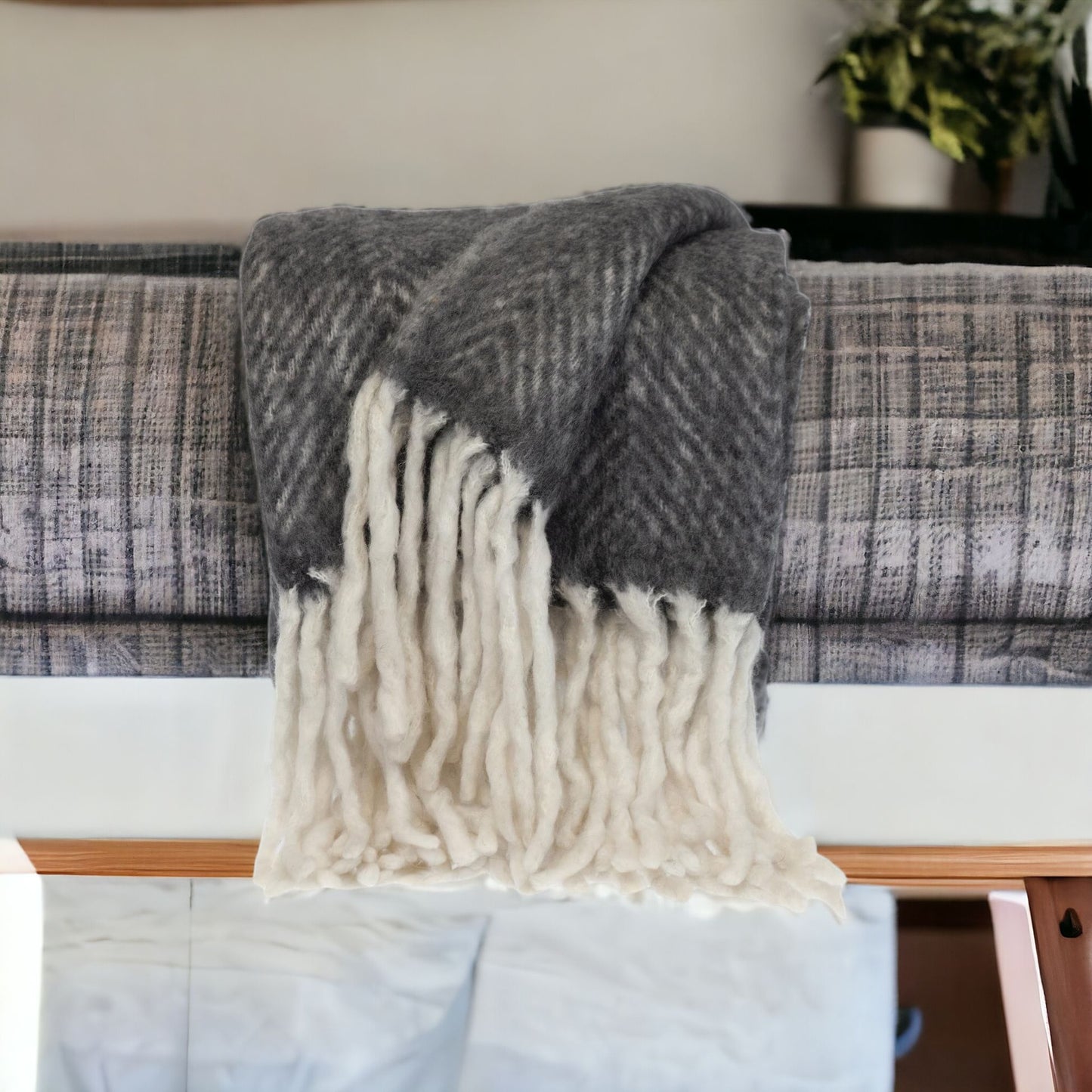 Super Soft Black and White Handloomed Mohair Throw Blanket