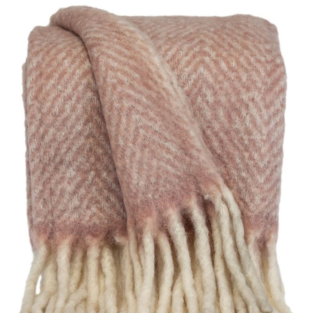 Pink Knitted Acrylic Abstract Reversable Throw