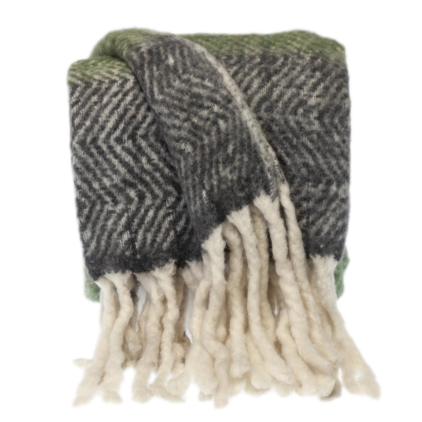 Boho Chic Green and Black Chevron Handloomed Throw Blanket