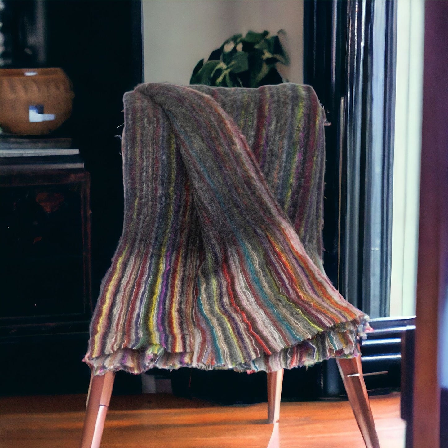 Ultra Soft Maroon and Green Stripes Handloomed Throw Blanket