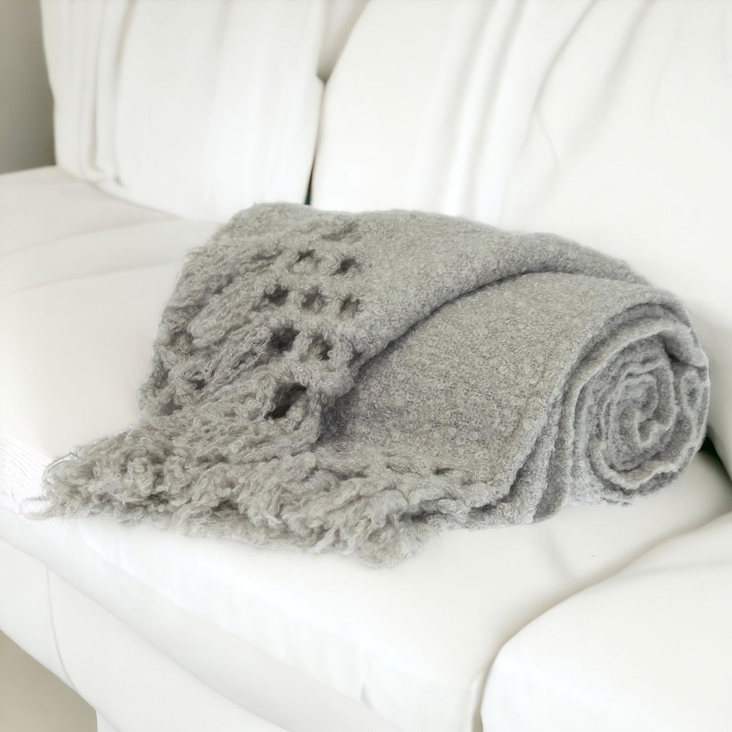 Gray Solid Color Ultra Soft Handloomed Throw Blanket