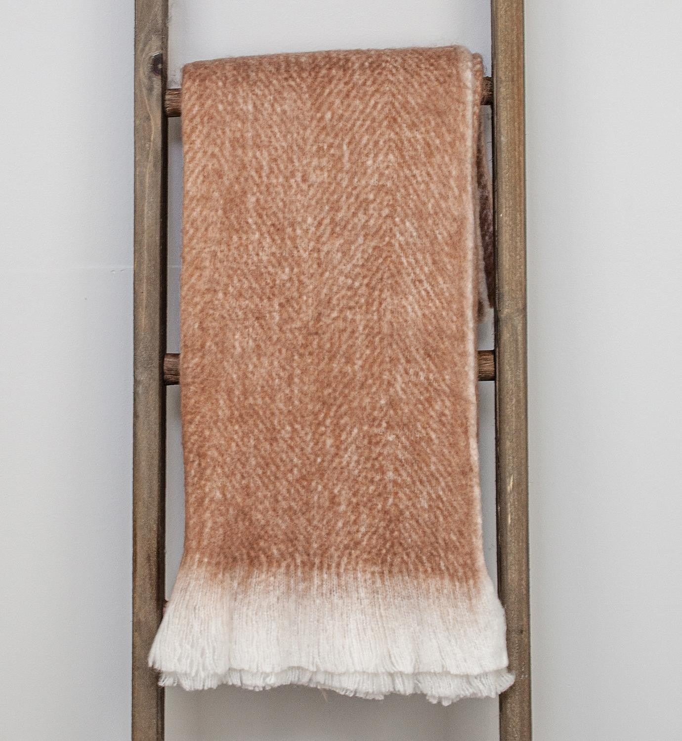 Brown And White Knitted Acrylic Abstract Reversable Throw