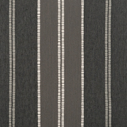 Charcoal gray striped pillow fabric with taupe and pale-gray vertical stripes; woven upholstery texture