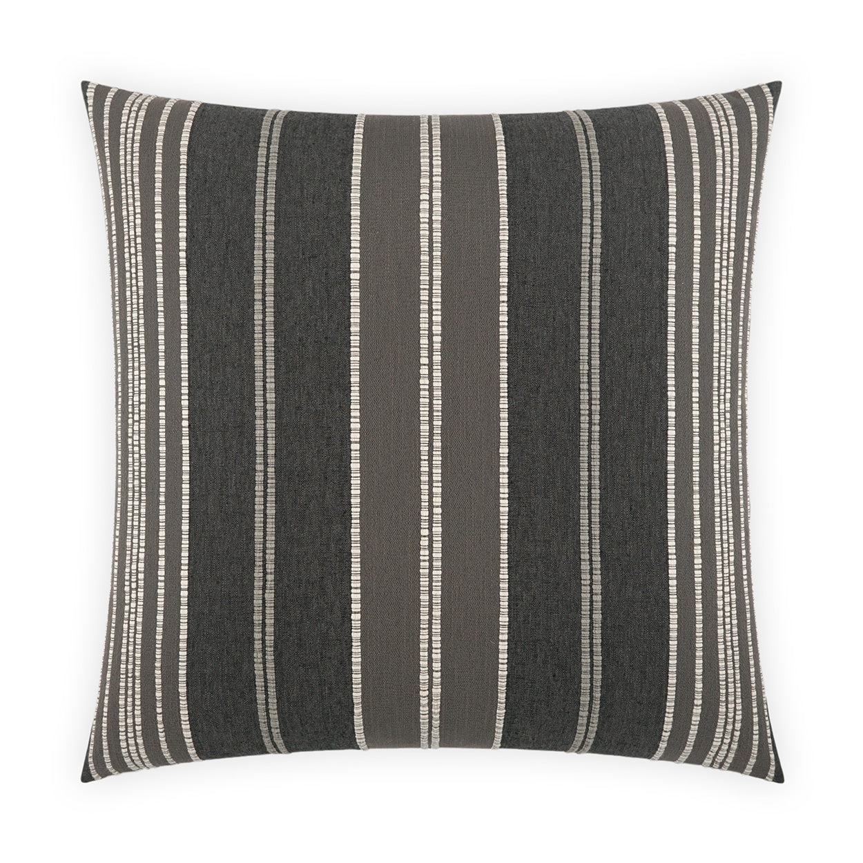 Square charcoal gray throw pillow with charcoal stripes, woven texture; modern striped decor accent.