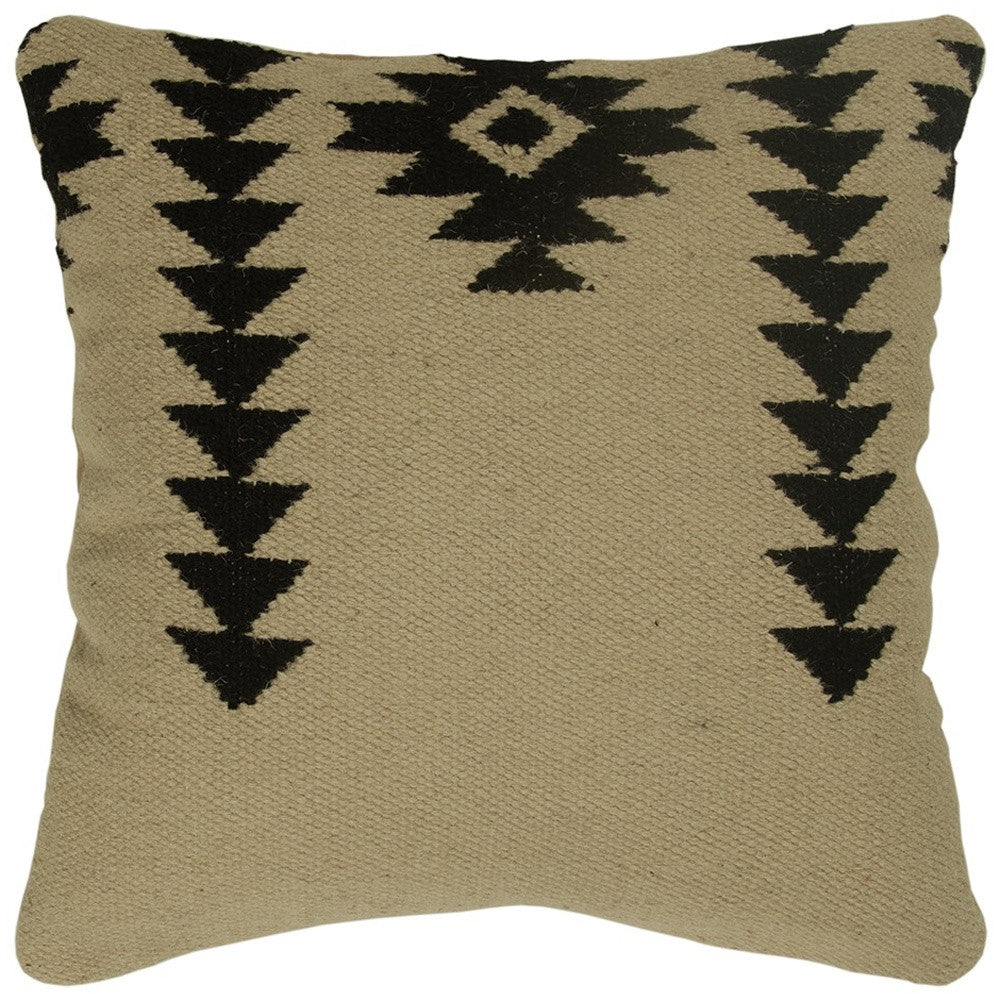 18" Black and Ivory Cotton Throw Pillow