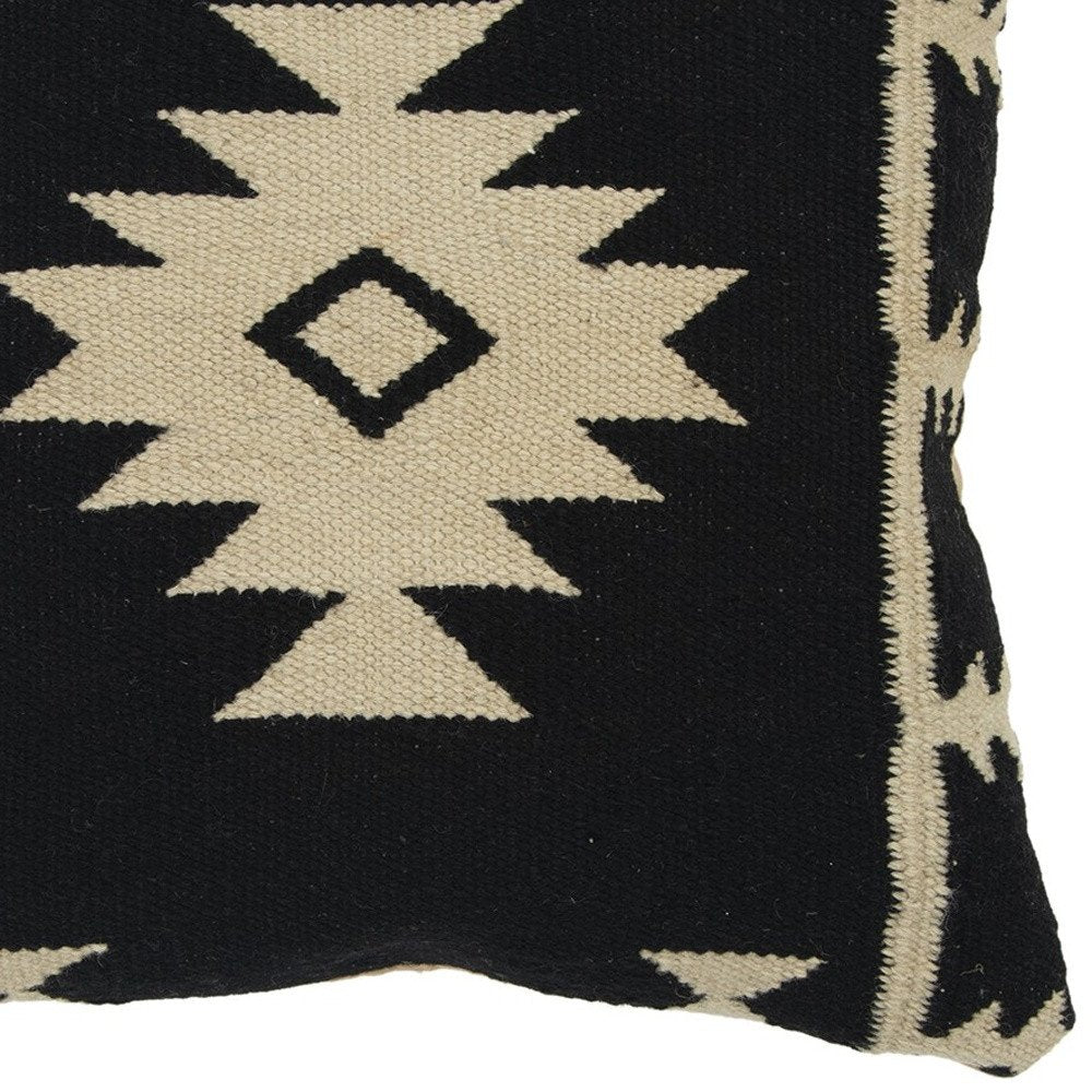 18" Black And Natural Southwestern Throw Pillow with Texture