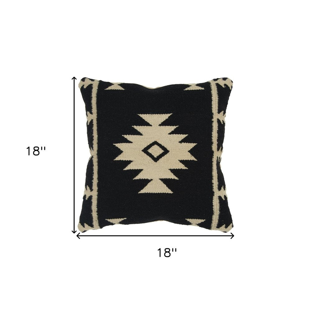 18" Black And Natural Southwestern Throw Pillow with Texture