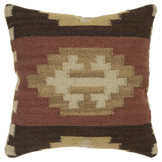18" Brown and Beige Geometric Jute Wool Blend Throw Pillow