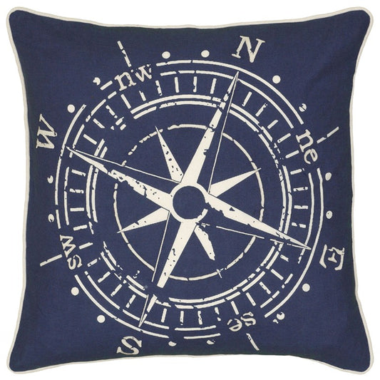 18" Navy and White Nautical Compass Throw Pillow