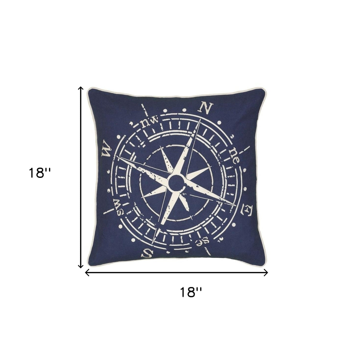 18" Navy and White Nautical Compass Throw Pillow