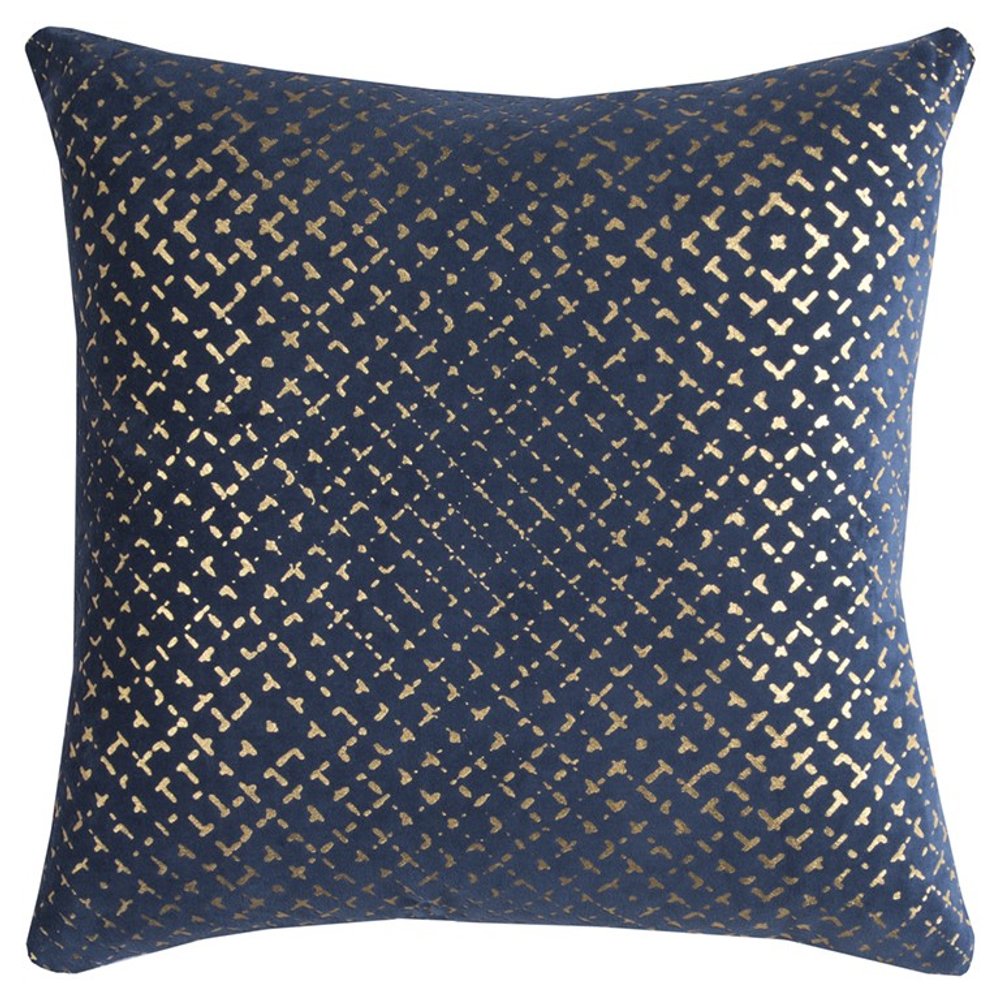 20" Blue and Gold Geometric Cotton Throw Pillow