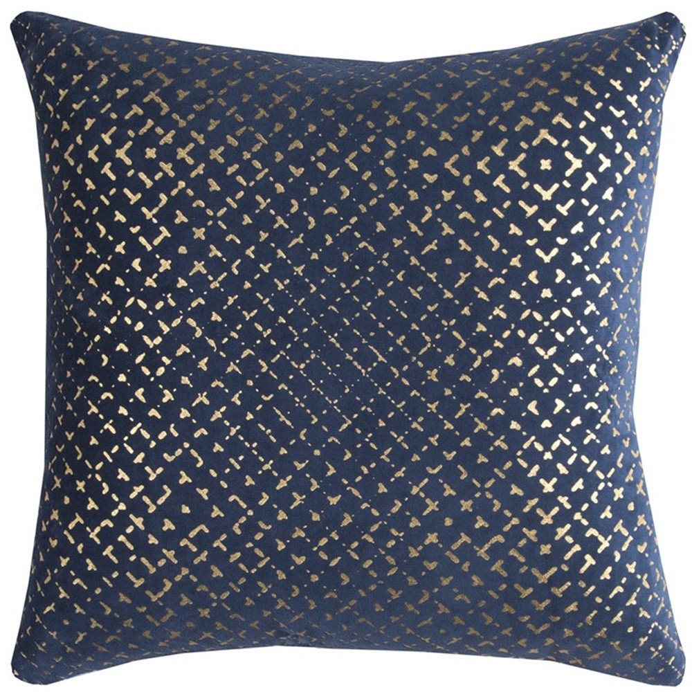 20" Blue and Gold Geometric Cotton Throw Pillow