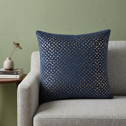 20" Blue and Gold Geometric Cotton Throw Pillow