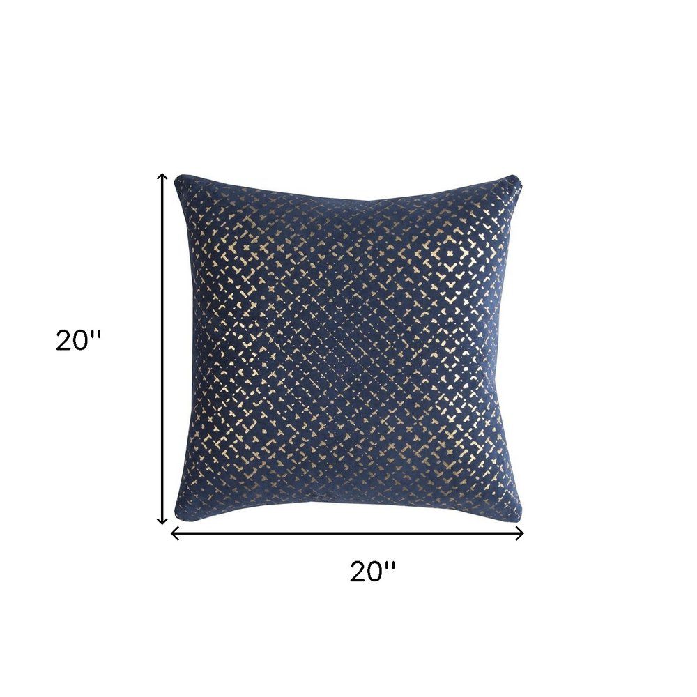 20" Blue and Gold Geometric Cotton Throw Pillow