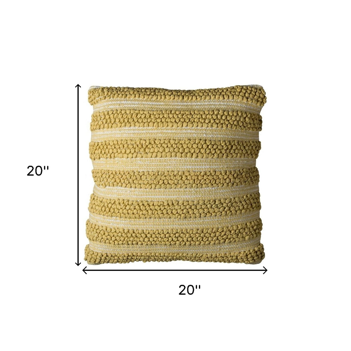 20" Yellow and Beige Cotton Throw Pillow