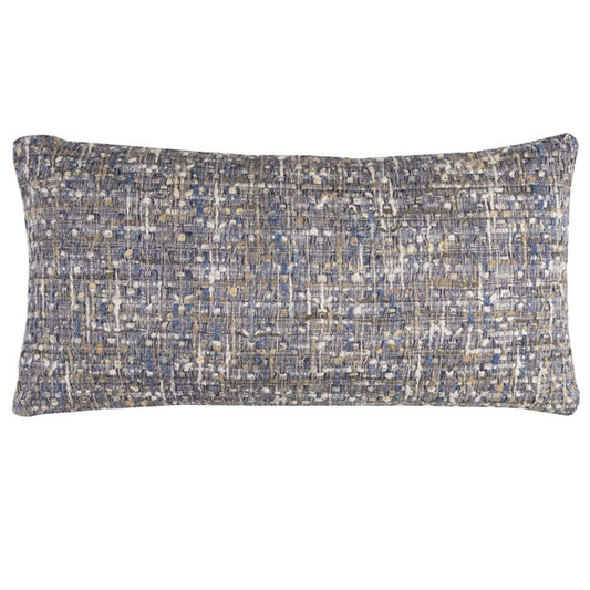 14" X 26" Blue Gray And Beige Nubby Cotton Lumbar Throw Pillow With Texture