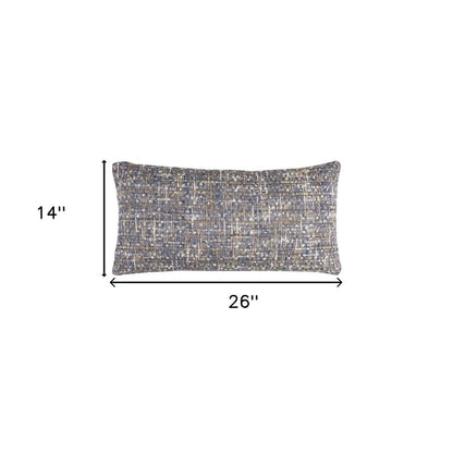 14" X 26" Blue Gray And Beige Nubby Cotton Lumbar Throw Pillow With Texture