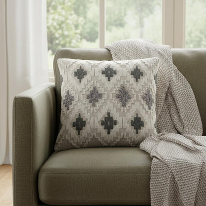 Gray Beige Classic Ikat Pattern Throw Pillow