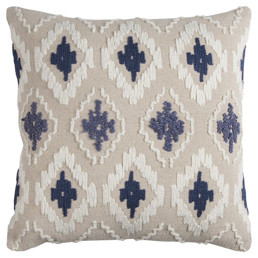 Navy Beige Classic Ikat Pattern Throw Pillow