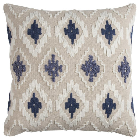 Navy Beige Classic Ikat Pattern Throw Pillow