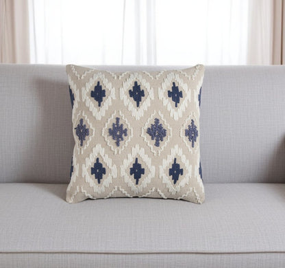 Navy Beige Classic Ikat Pattern Throw Pillow