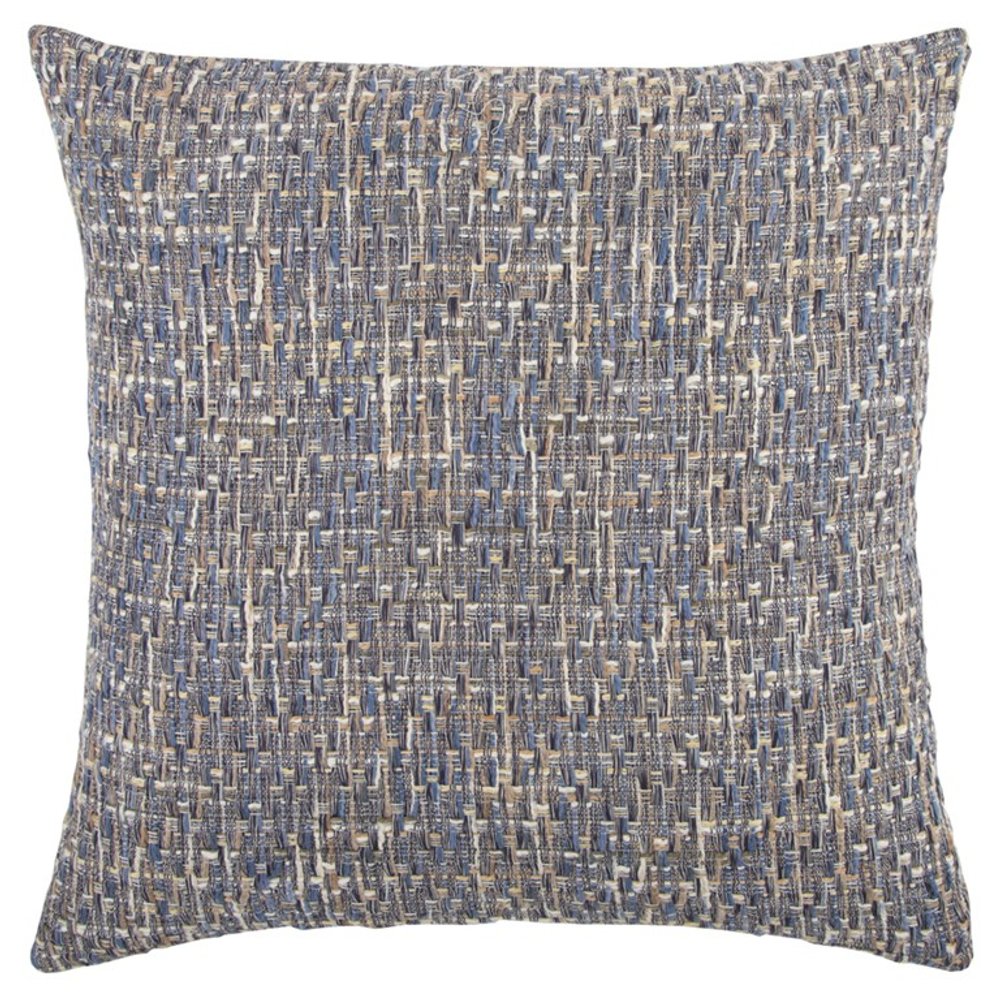 22" Blue And Gray Geometric Weave Nubby Cotton Throw Pillow with Texture
