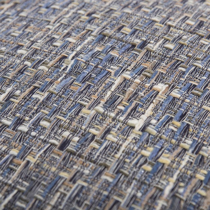 22" Blue And Gray Geometric Weave Nubby Cotton Throw Pillow with Texture