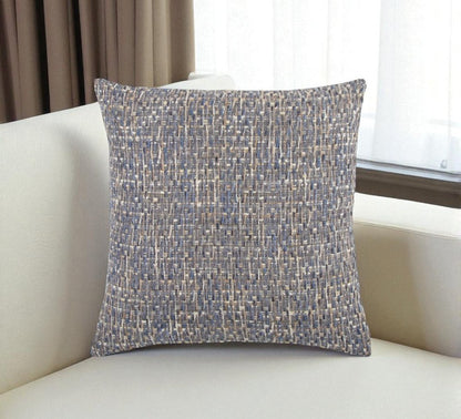 22" Blue And Gray Geometric Weave Nubby Cotton Throw Pillow with Texture