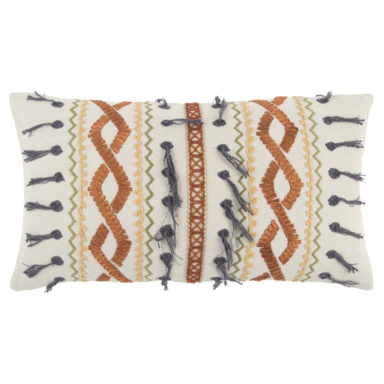 Rust Gray Ribbon Embroidered Lumbar Pillow