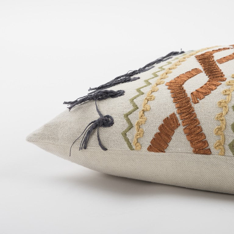 Rust Gray Ribbon Embroidered Lumbar Pillow