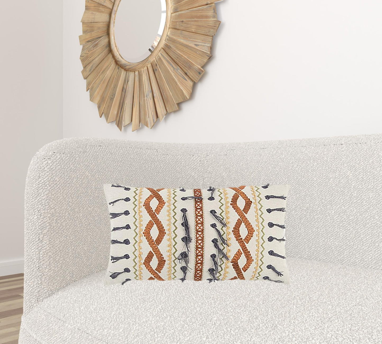 Rust Gray Ribbon Embroidered Lumbar Pillow