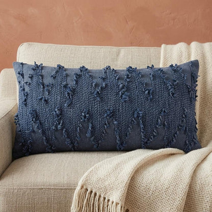 14" X 26" Indigo Cotton Lumbar Throw Pillow with Texture