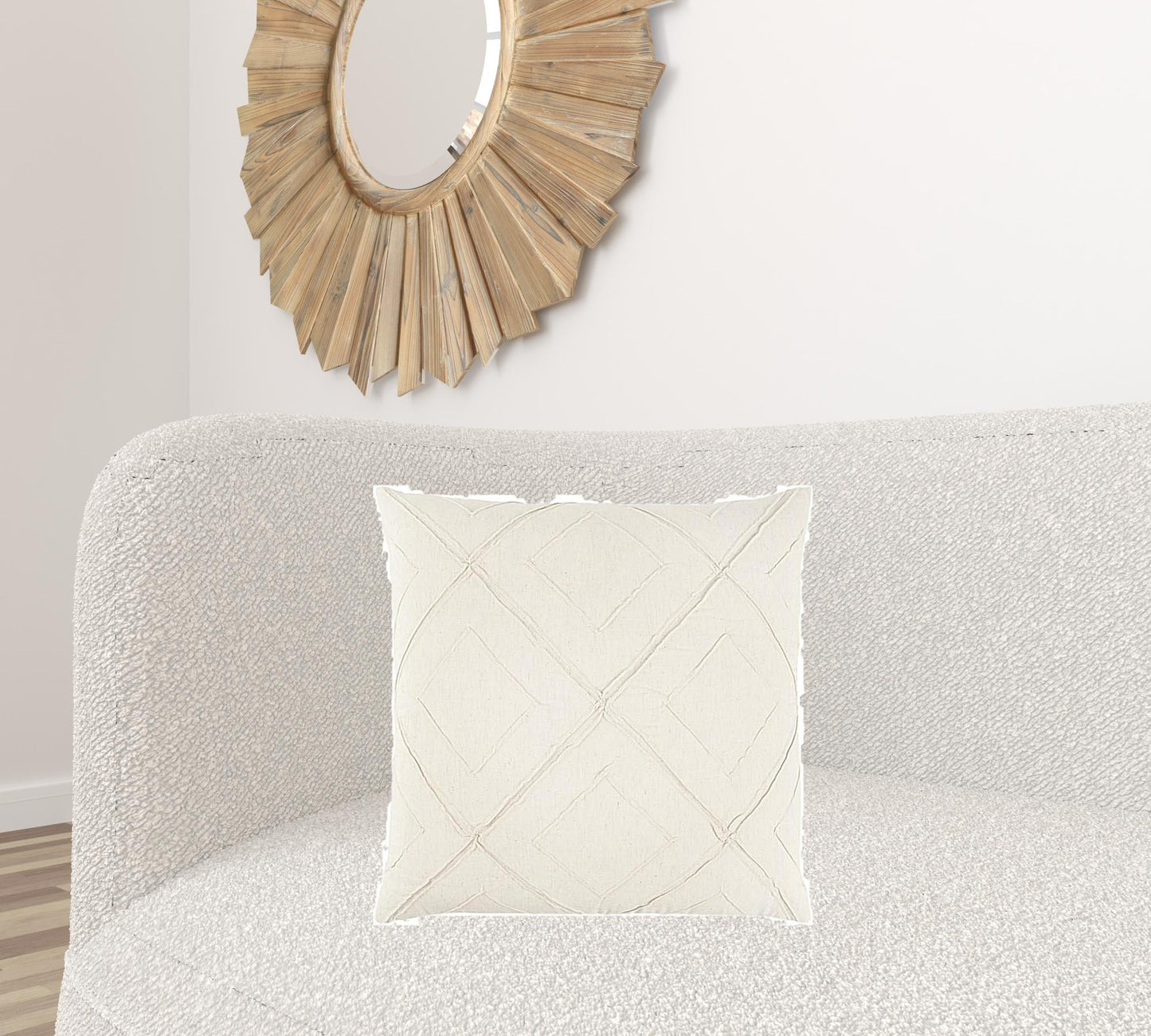 Ivory Pin Tuck Diamond Pattern Throw Pillow