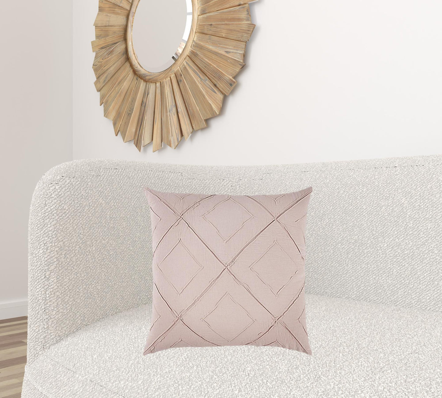 Blush Pin Tuck Diamond Pattern Throw Pillow