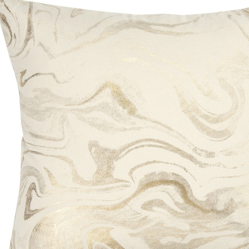 20" X 20" Gold and Ivory Swirl Cotton Zippered Pillow