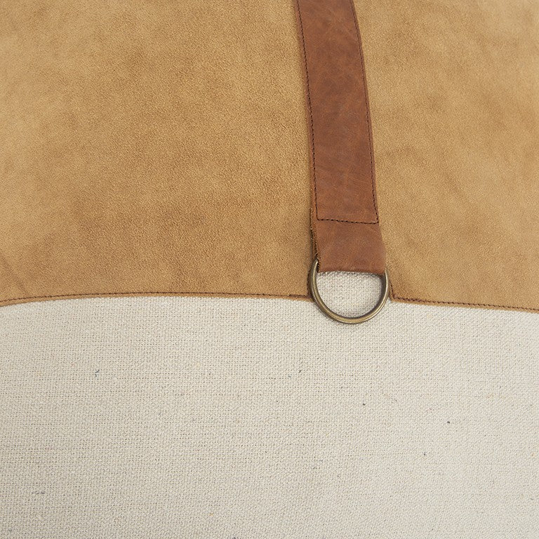 20" Natural and Brown Cotton and Leather Throw Pillow