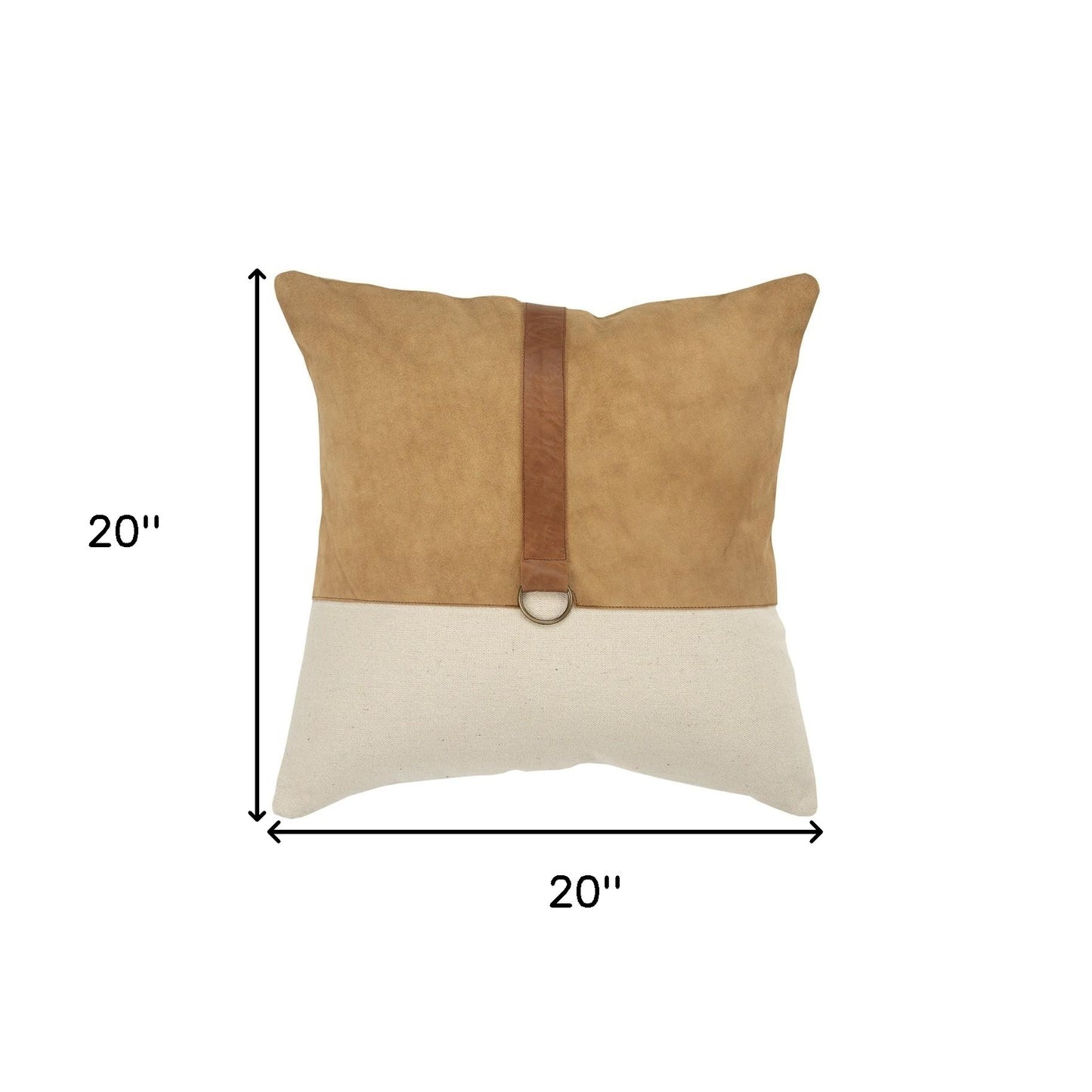 20" Natural and Brown Cotton and Leather Throw Pillow