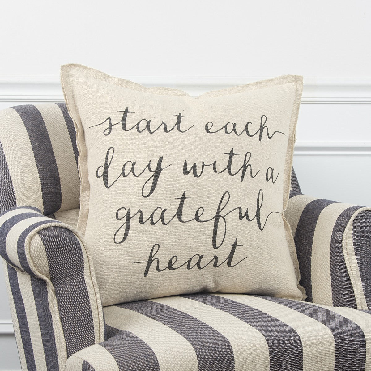 Gray Cream Grateful Heart Decorative Throw Pillow